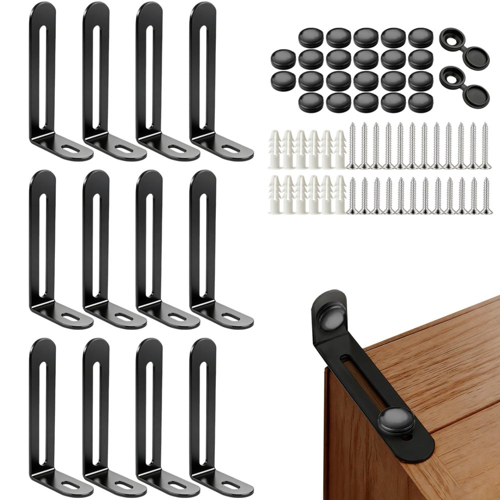 12 Pack Furniture Anchors for Baby Proofing, Anti Tip Furniture Anchors Kit(450lb), Furniture Wall Anchor for Dresser, Cabinet & Bookcase, Earthquake, Baby & Pet Safety in Nursery, Living Room (Black)