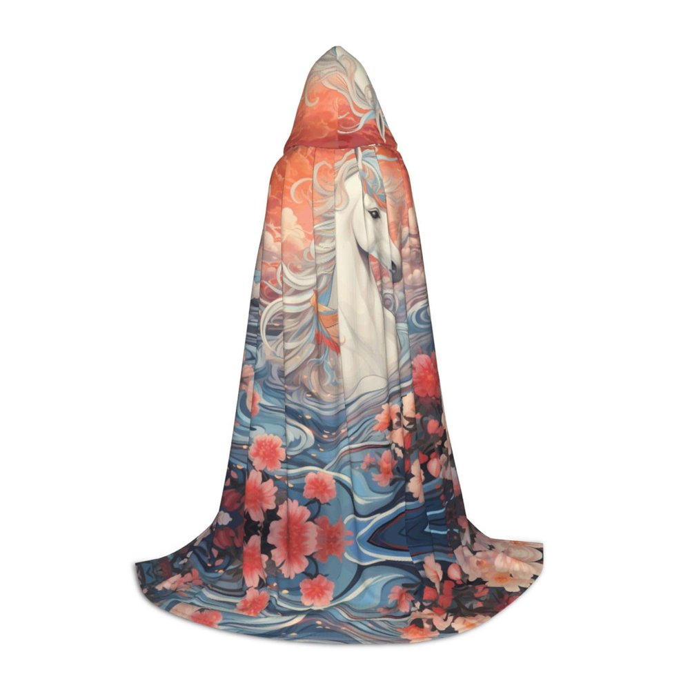 WBQLSL Horses in the River Printed hooded cape robe, holiday party costume for teens, ideal for cosplay and cosplay
