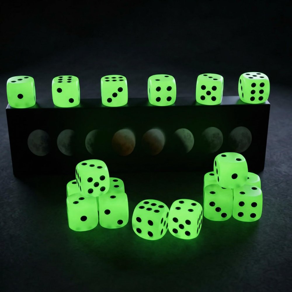 20 Pack Glow in the Dark Dice, 15mm 6-Sided D6 Dice with Rounded Corners, Black Pips Luminous Game Dice for Board Games, Parties & Bar Games
