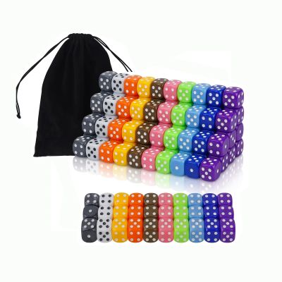 100 Pack 6-Sided Dice Set, 15mm (0.6 Inch) Acrylic D6 Bulk Dice with Rounded Edges, 10 Assorted Colors for Board Games, Parties