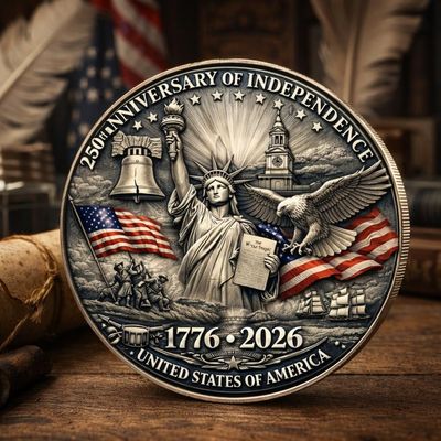 250th Anniversary Independence Coin 1776-2026, Declaration of Independence Commemorative Coin, USA Patriotic Challenge Coin, Collectible Gift for Men Veterans History Lovers (Front Side Only)