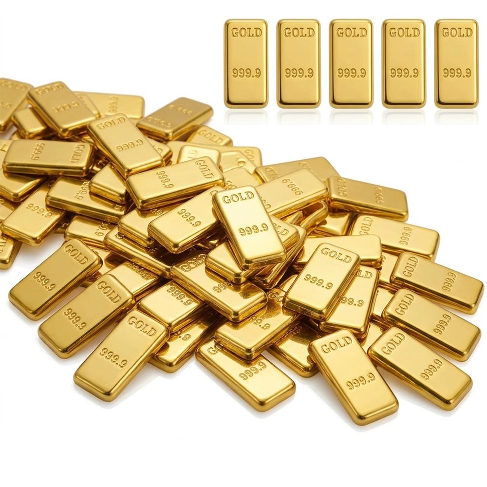 100PCS Tiny Fake Gold Bar for Crafts and Dollhouse Miniatures, Shiny Novelty Item for Fairy Garden, Micro Landscaping, Christmas, and Chinese New Year Decorations