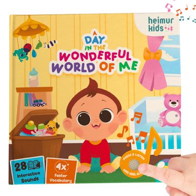 HEIMUR KIDS Sound Book for Toddlers 1-3 | A Day in The Wonderful World of Me | 28-Button Nursery Rhymes & First Words Musical Book | USB-C Rechargeable Interactive Educational Toy