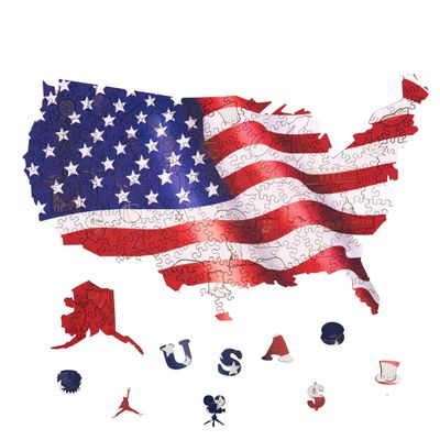 WOODS STORY Patriotic Wooden United States Puzzle with American Flag - XL United States Wooden Patriotic Puzzles for Adults - 50 States USA Map Puzzle - American Flag Puzzle for Family