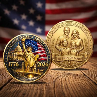 Custom USA 250th Anniversary Commemorative Coin, 250th, 250 Years of Freedom Metal Coin, America Patriot Gift, Eagle & Patriotic Symbols for Celebration Independence Day A06