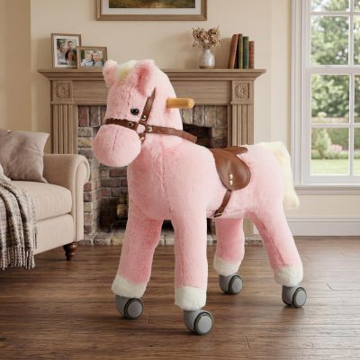 labebe Ride on Horse for Toddler,Pink Rocking Horse,Ride On Pony Riding Horse Mechanical Walking Action Plush Animal Stuffed Rocker Toys,Rocking Horse for Christmas/Birthday Gift for Child 24M+