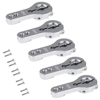 5pcs Aluminum 25t Servo Horn M3 Threads Metal Steering Servo Arm for RC Car Truck Buggy Airplane (Silver)