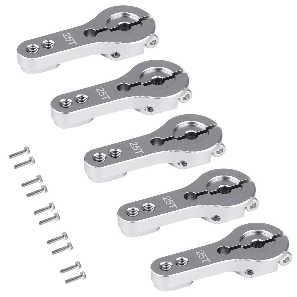 5pcs Aluminum 25t Servo Horn M3 Threads Metal Steering Servo Arm for RC Car Truck Buggy Airplane (Silver)
