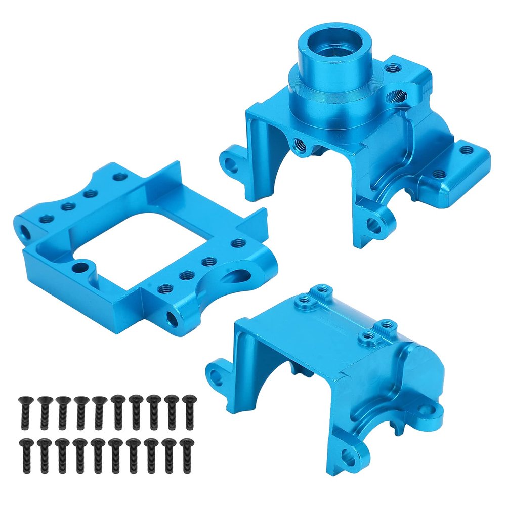 Aluminum Alloy Front and Rear Gear Box for HSP 94122/177/188/06045/06046 RC Car, Metal Gearbox Upgrade Kit with Screws for 1/10 Scale Gasoline RC Vehicles (Blue)