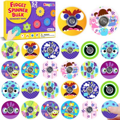 Sauyoza 52 Pack Cute Monster Party Favors Fidget Spinner for Kids Birthday, Funny Monster Fidget Spinner Bulk for Classroom Rewards, Goodie Bag Stuffers, Monster Character Party Supplies