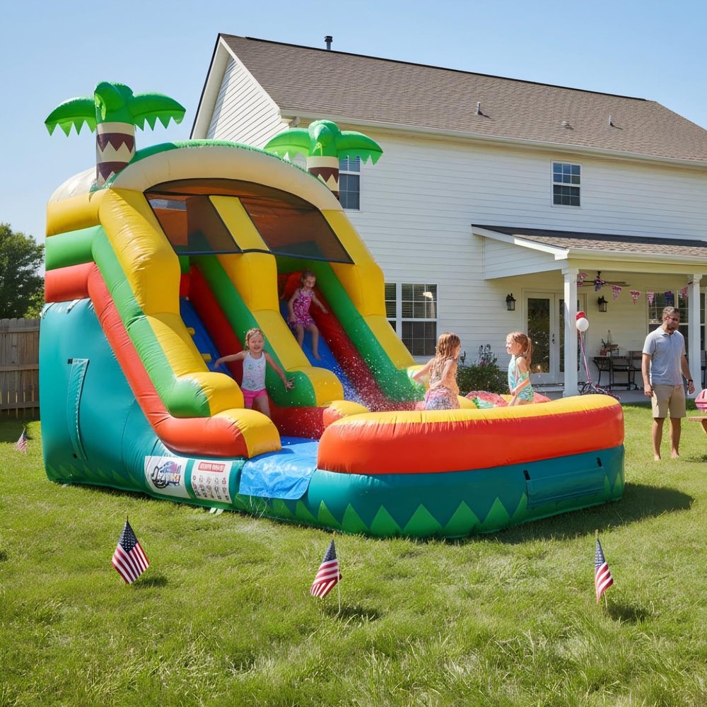 FammyLoft 20FT x 10FT Inflatable Water Slide with Blower, 2 in 1 Wet Dry Bounce House, Heavy Duty UV Resistant Backyard Kids Slide with Safety Mesh