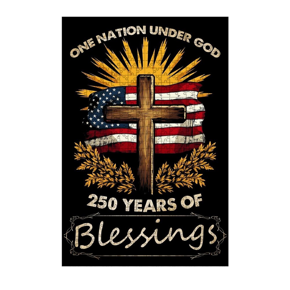 1000 Piece 250th Anniversary USA Wooden Jigsaw Puzzle One Nation Under God Adults Kids Challenging Family Game Educational Stress Relief Learning Toy Home Decor Puzzles 29.5x19.7 Inch
