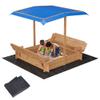 ActiveTrail Large Wooden Kids Sand Box with Cover, Outdoor Kids Sandbox with Adjustable Canopy and 2 Foldable Bench Seats, Solid Fir Wood Sand Pit for Backyard Garden, Beach Patio Outdoor (47x47Inch) view 1