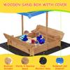 ActiveTrail Large Wooden Kids Sand Box with Cover, Outdoor Kids Sandbox with Adjustable Canopy and 2 Foldable Bench Seats, Solid Fir Wood Sand Pit for Backyard Garden, Beach Patio Outdoor (47x47Inch) view 4