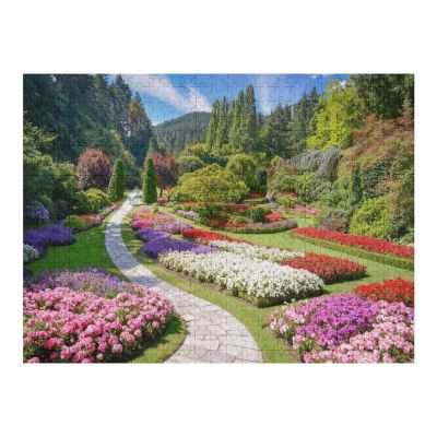 The Butchart Gardens a Sunny Day Sunlight Shining on Colorful Seasonal Flowers 1000 Piece Wooden Jigsaw Puzzle Travel Lovers Puzzle for Garden Photography