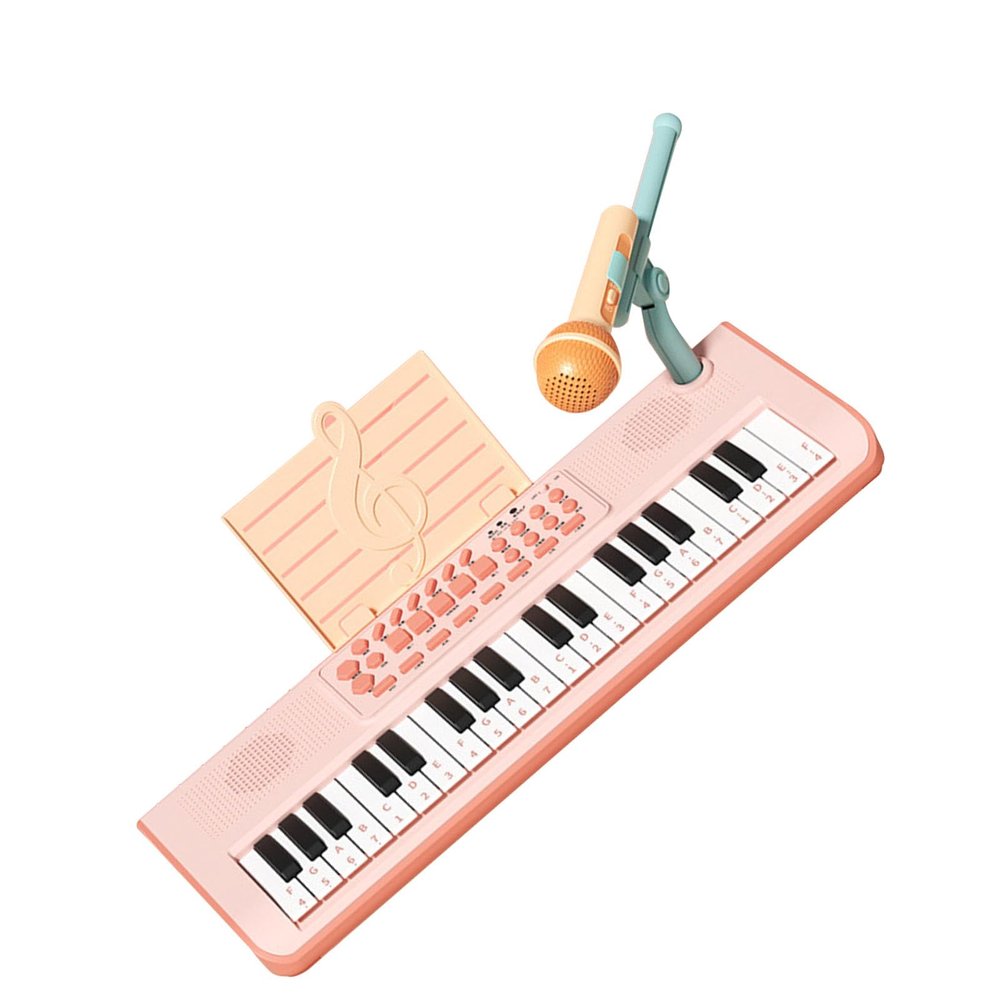 Alomejor 37 Keys Electronic Piano, Kids Electric Keyboard Toy with Microphone, Music Modes Multiple Sound Effects, for Children Over 5 Years Old (Pink)