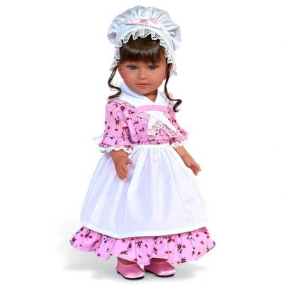 MBD Doll Clothes Colonial Prairie Dress Set with Bonnet & Apron Fits 18 Inch Dolls Including Kennedy and Friends Vintage Floral Outfit with Pink Shoes
