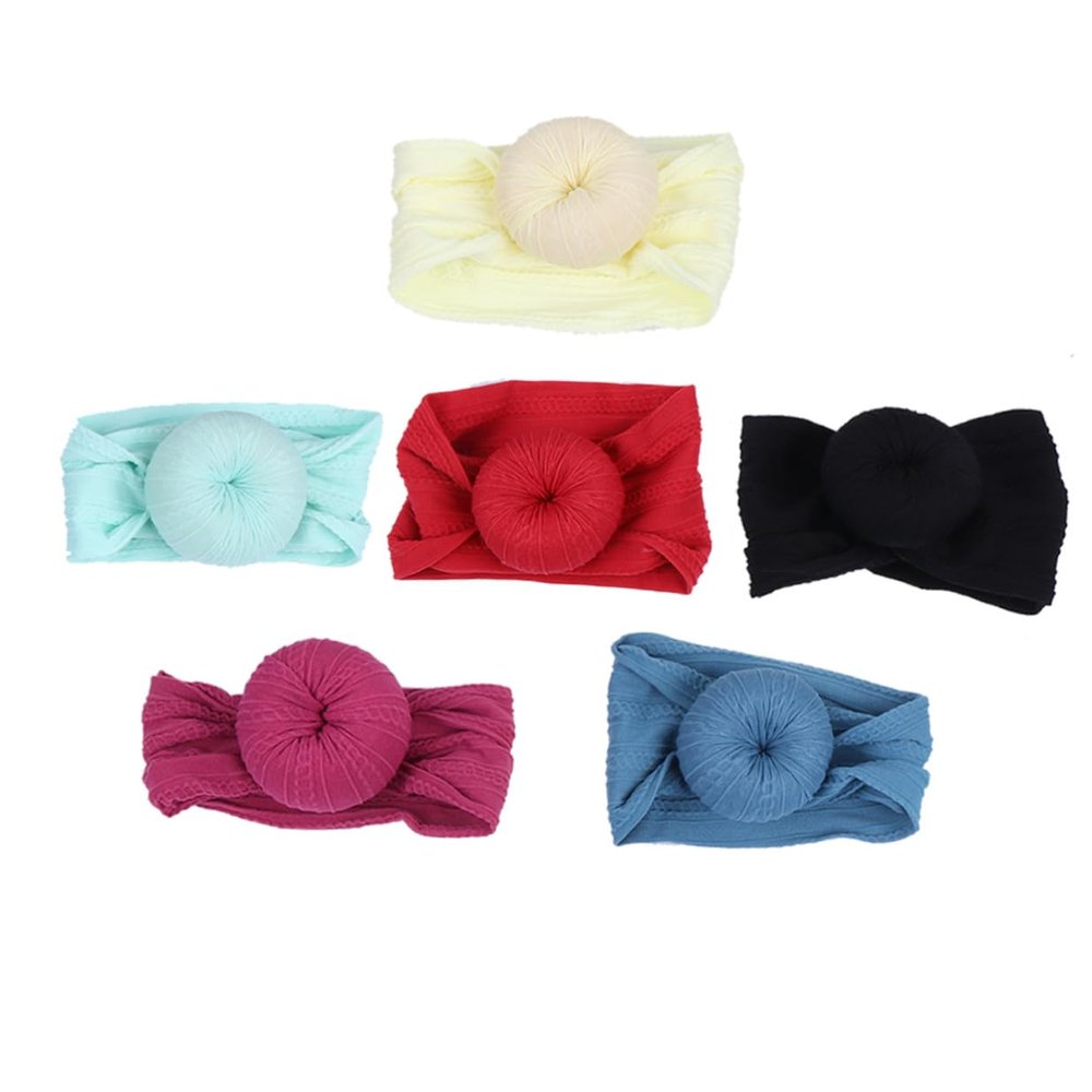 Hohopeti 6pcs Donut Ball Headband and Knotted Head Wraps Set for Babies, Soft Elastic Hair Bows in 6 Colors for Newborns and Early Childhood Hair Care