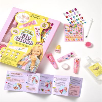 Super Smalls Create Your Own Lip Gloss Kit for Kids Mix Strawberry Scented Clear Lip Gloss & Decorate 3 tubes with Gems & Stickers | Non-Toxic, Kid-Safe Creative Craft Activity, Ages 6+