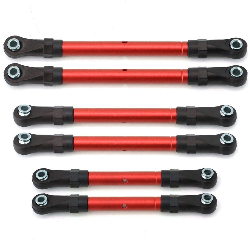 RC Repairs Models For Traxxas For Slash For Hoss For Rustler For Stampede 4x4 1/10 Metal Turnbuckles Pull Rod Link Rod Steering Rod Set RC Car Parts(Red)