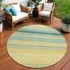 HomeRoots 614859 8 ft. Yellow Denim Blue & Sky Blue Round Striped Washable Indoor & Outdoor Area Rug view 1