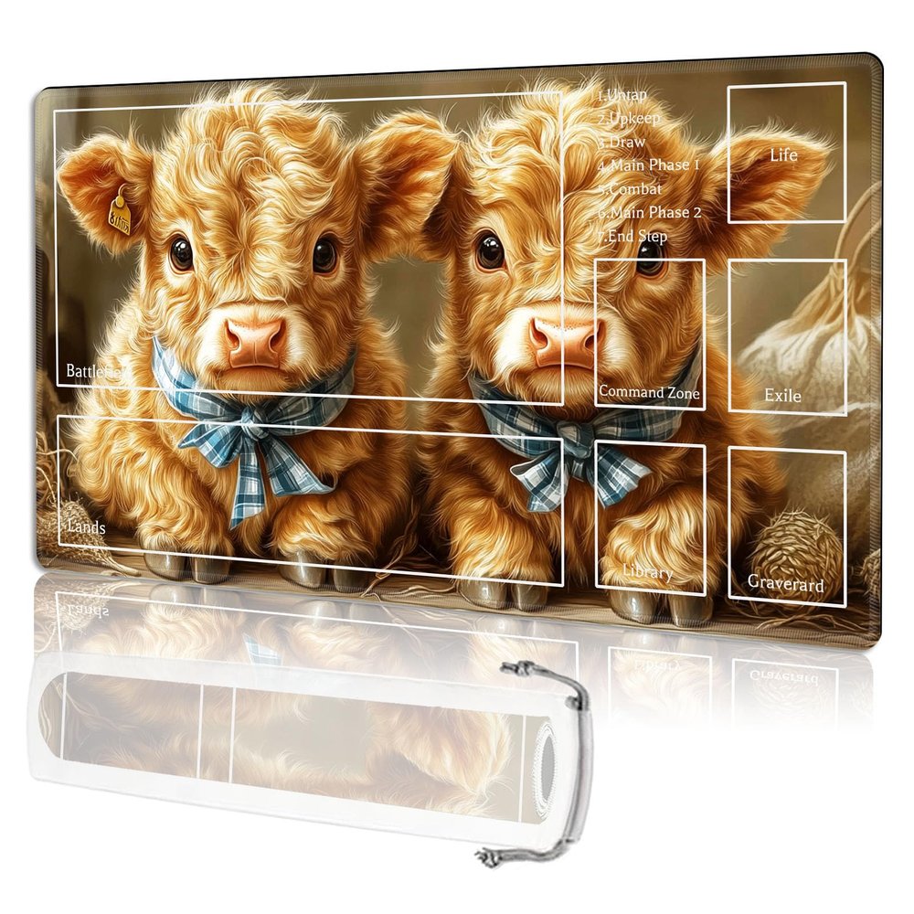 LROTFNGX for MTG Playmat TCG Card Game Mat with Game Zone Stitched Edges,Board Game Mats Non-Slip Waterproof Rubber Base 24 x 14 inch for CCG RPG Trading Card,Cute Calves with Bowties