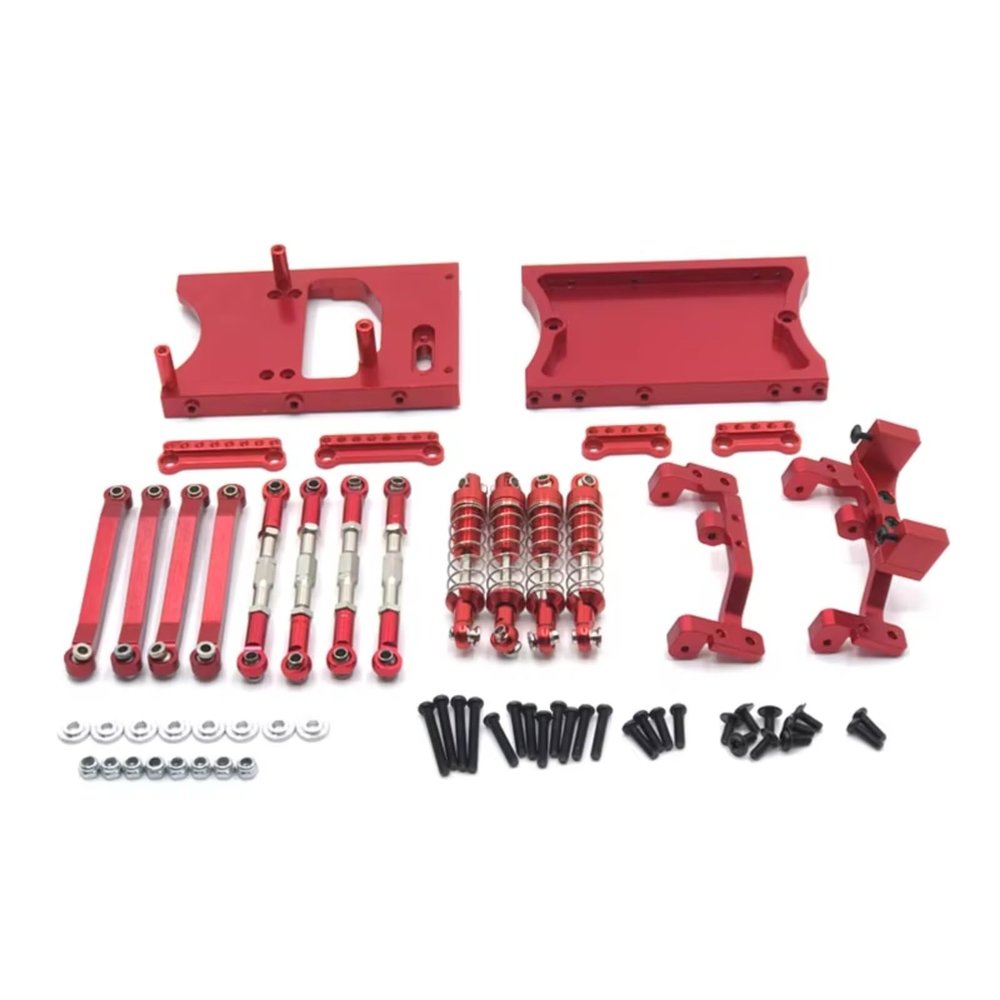RC Automobiles Parts For MN For MN99S D90 D91 1/12 Metal Chassis Pull Rods Servo Fixed Mount Bracket Shock Absorber RC Car Upgrade Replacements Parts(Red)