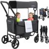 MOMFANN Wagon Stroller for 2 Kids, All-Terrain Foldable Baby Wagon with Adjustable Push & Pull Handle, 5-Point Harness, Removable Canopy, Footwell & Large Storage Bag-Gray view 1