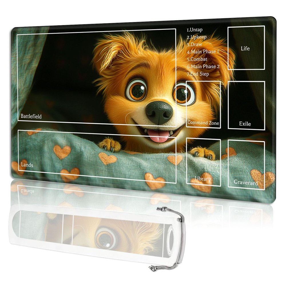 LROTFNGX for MTG Playmat TCG Card Game Mat with Game Zone Stitched Edges,Board Game Mats Non-Slip Waterproof Rubber Base 24 x 14 inch for CCG RPG Trading Card,Heart Patterned Fabric