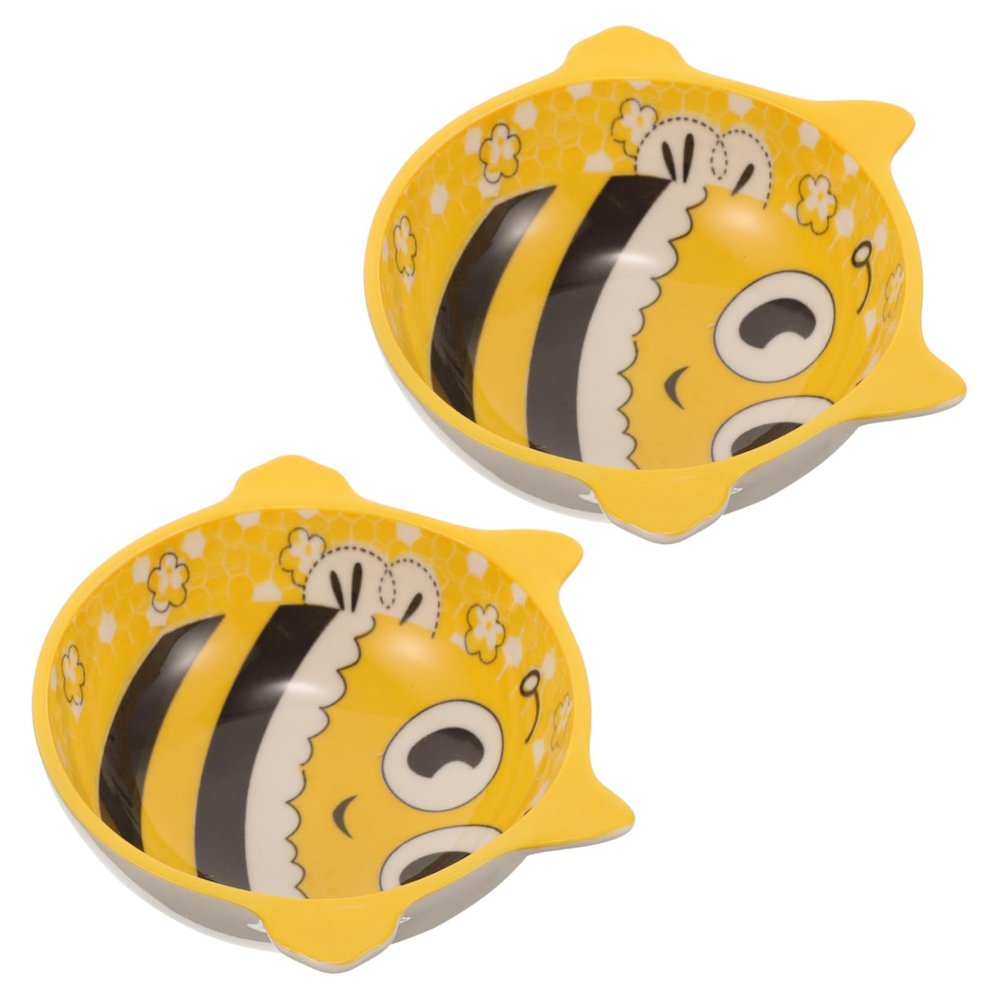 LGPMKJNHD 2pcs Cute Ceramic Porridge Bowl Cartoon Bee Pattern Adorable Boys and Girls Breakfast Dish for Fun Mealtime