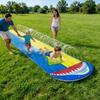 17FT Cartoon Shark Inflatable Water Slide, Dual Lane Slip and Slide with Splash Pool, Blue and Yellow,PVC Outdoor Lawn Water Toy for Kids Ages 8+ view 1