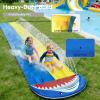 17FT Cartoon Shark Inflatable Water Slide, Dual Lane Slip and Slide with Splash Pool, Blue and Yellow,PVC Outdoor Lawn Water Toy for Kids Ages 8+ view 3