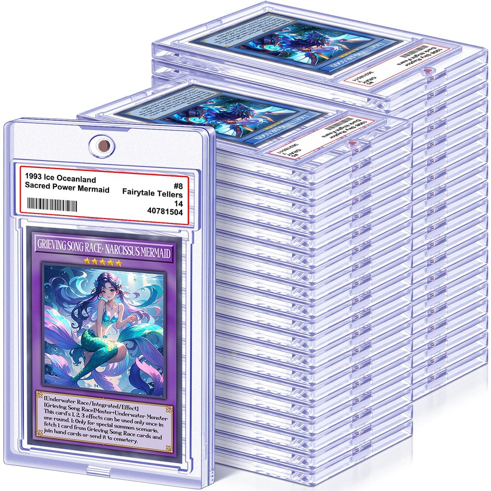 100 Pack Magnetic Graded Card Slabs for Trading Cards, Clear Acrylic Card Slab Holders with Label Slot, Hard Sports Card Case Protectors for Baseball Cards, MTG, TCG and Standard Size Game Cards