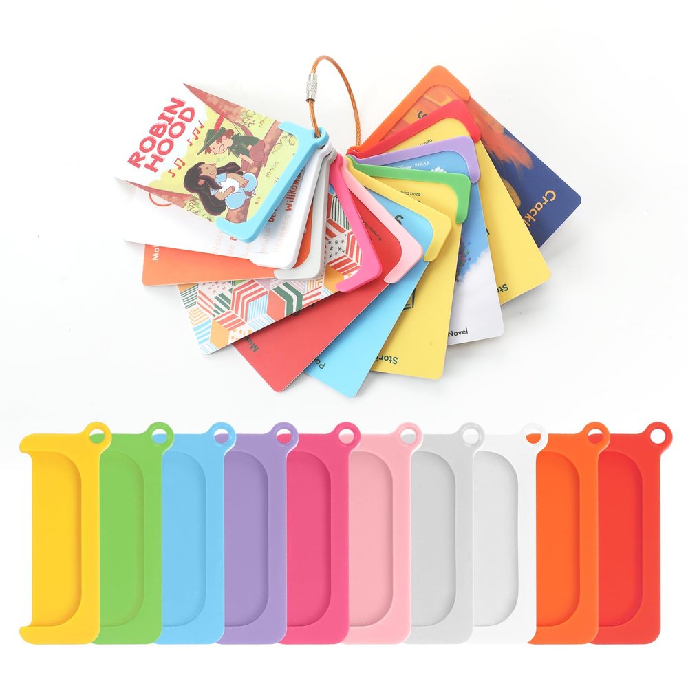 10 Pcs Reusable Plastic Audio Card Holders with Stainless Steel Ring, Portable Storage Sleeves Compatible with Yoto Mini, Player, and Audio Cards, Kids Travel Carrier Organizer Case