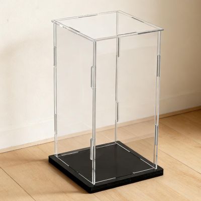 24 28 31 in Tall Transparent Acrylic Display Box, Stackable Action Figure Display Case, Removable Alternative Glass Showcase, Easy to Assemble(Black,25x25x55cm/10x10x22in)