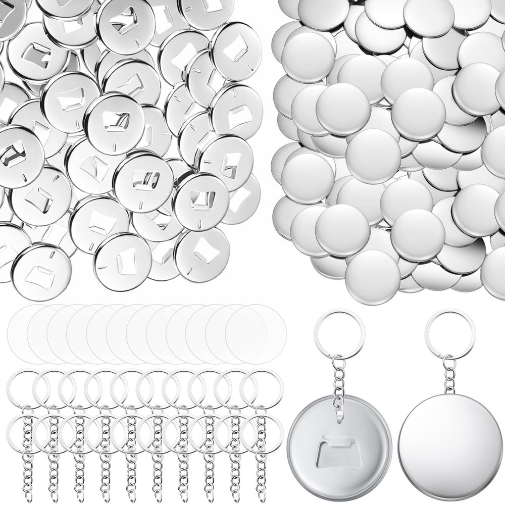 Tondiamo 100 Sets 58 mm/ 2.25 Inch Button Making Keychains Supplies Metal Button Badge Sets Including Metal Shell, Plastic Film, Keychain for Maker Machine DIY Gifts (Classic,Bottle Opener)