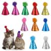 10PCS Glitter Mini Party Hats for Stuffed Animals, Colorful Mini Party Hats with Sequins and Pom-poms, Multicolor Sequins Cone Hat, Adjustable Birthday Hat for Dog, Cat, Doll, Rabbit, Puppy and Kitten view 1