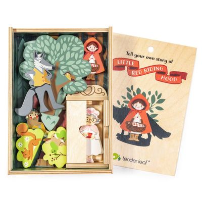 Tender Leaf Toys - Your Story of Little Red Riding Hood - 13pc Wooden Fairytale Play Set with Sliding Lid - Imaginative Storytelling Toy Box - Helps Expand Vocabulary and Creativity - Age 3+