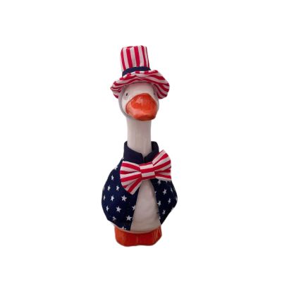 Lizynuty 2pcs Patriotic Outfit for 7inch Desk Goose Figurine 4th of July Hat and Shirt/Dress Set for Mini Goose Decoration (Multicolor, One Size)