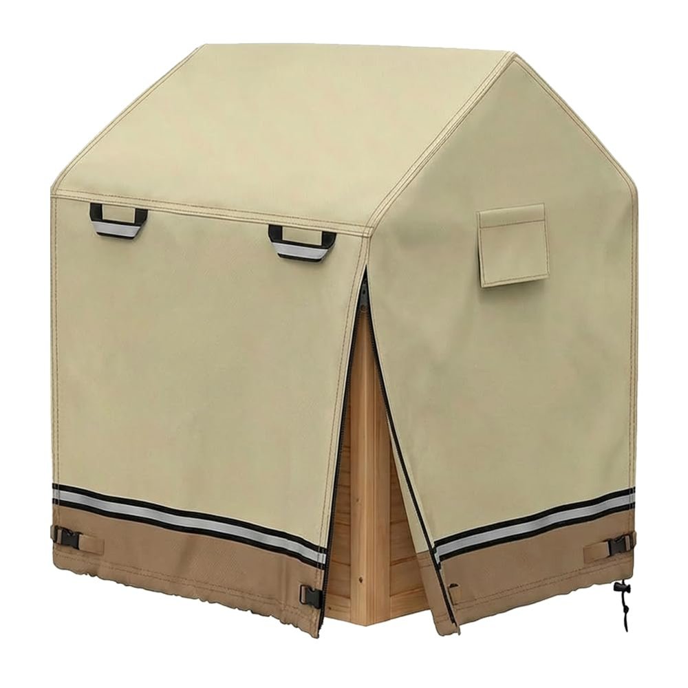 Gicov Outdoor Playhouse Cover Waterproof Wooden Kids Playhouse Covers with Side Zipper Easy to Access Heavy Duty Oxford Fabric All-Weather Protection (Khaki, 80L x 55W x 63H)