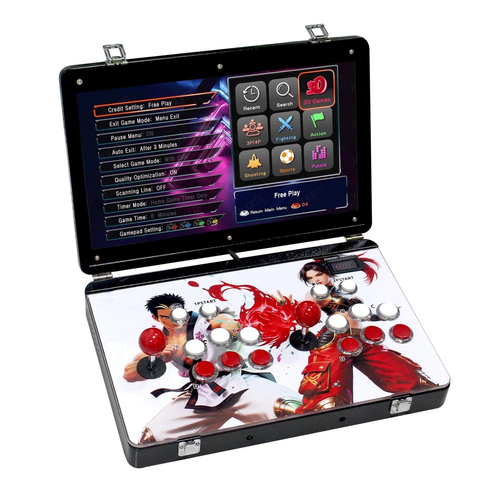 30000 Folding Portable Metal Box 3D Arcade Video Game Console, Folding Notebook 19 inch Screen Retro Electronic Game Console, with Search/Hide/Pause Functions