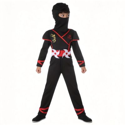 Boys Ninja Costume Set: Printed jumpsuit with decorative belt and headband. Perfect for Halloween. (3-4Y)