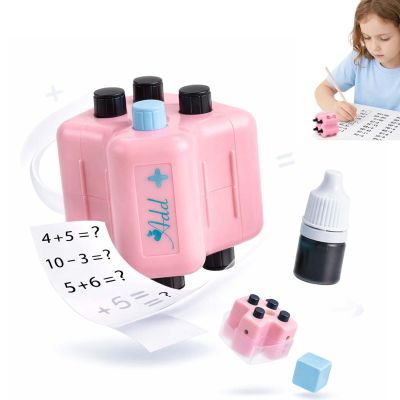 4-in-1 Math Stamp Roller, 2026 New 4 in 1 Math Practice Roller Stamp Set, Addition, Subtraction, Multiplication, Division, with Refill Ink, for Teacher Classroom and Home Use (Pink*2)