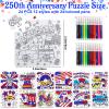 24 Sets 250th Anniversary 4th of July Crafts for Kids, Patriotic Crafts Activities DIY Puzzle Kits Red White Blue Flag Star Independence Day Memorial Day Jigsaw Coloring Art gift Party Favors Supplies view 2
