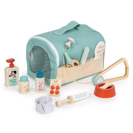 Tender Leaf Toys - Animal Rescue Vet Case - Wooden Pretend Play Vet Set with Canvas Carry Bag and Accessories - Imaginative Role Play Toy - Encourages Empathy and Care - Age 3+