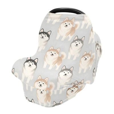 Nesatuwa Baby Car Seat Cover Cartoon Husky Dogs Breastfeeding Covers Stretchy Breathable Multi-Use Cover Carseat Canopy for Girls and Boys