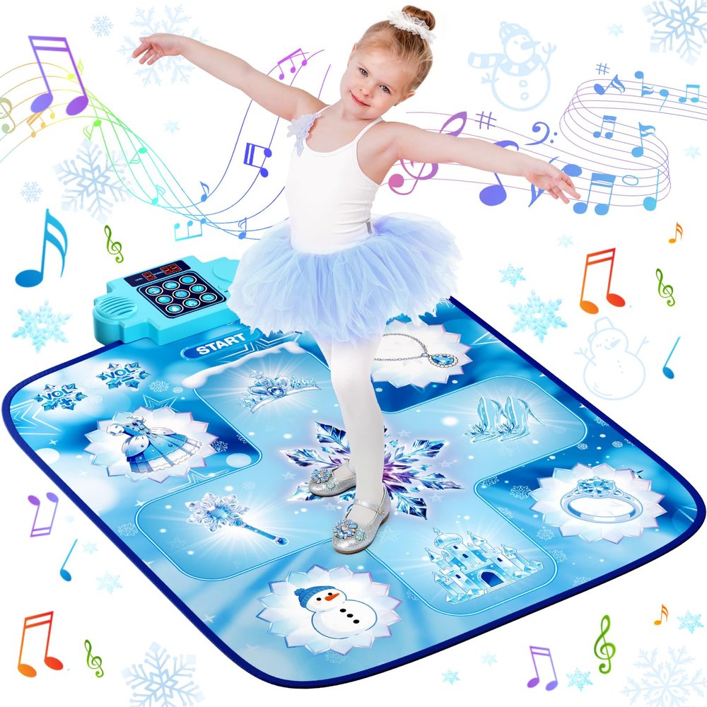 LZFYMXOK Dance Mat 9-Button Electronic Music Playmat with 8 Challenge Levels & LED Score Display, Frozen Theme Anti-Slip Foldable Dancing Pad for Kids 3-12, Birthday Gifts for Girls