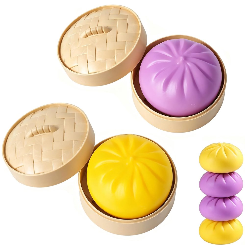 2026 New Shimmering Dumpling Squishies,Glitter Dumpling Squishy, Colorful Dumplings Stress Balls Fidget Sensory, Squeeze Dough Ball Stress Relief Hand with Food Steamer Stretchy Desk