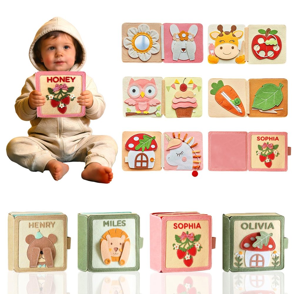 UIDMEN Personalized Montessori Felt Busy Book, Toddlers Quiet Book with Name, Preschool Early Learning Educational Book for Kids Age 2 3 4 5 6 Years, Kids Gifts for Birthday, Christmas, Thanksgiving