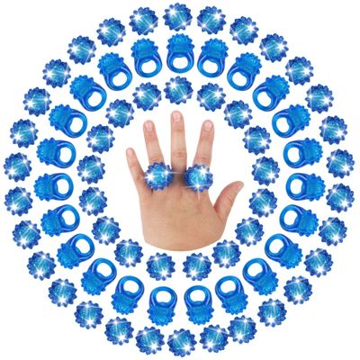 U-MOJOK 50 Pcs Blue Light Up Rings LED Flashing Rubber Finger Rings Glow in the Dark Party Favors for Carnival, July 4th, Halloween, Christmas, Concert, Goodie Bag Fillers, Raves